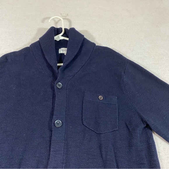 GOODFELLOW Mens Cardigan Sweater  button Down pockets Navy blue Cowl collar M. - Picture 3 of 8